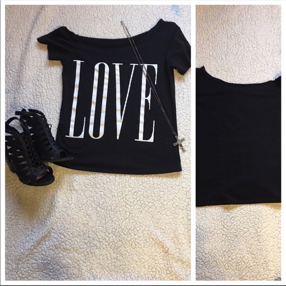 Cute Graphic “love” Off-the-Shoulder Top - Picture 2 of 2